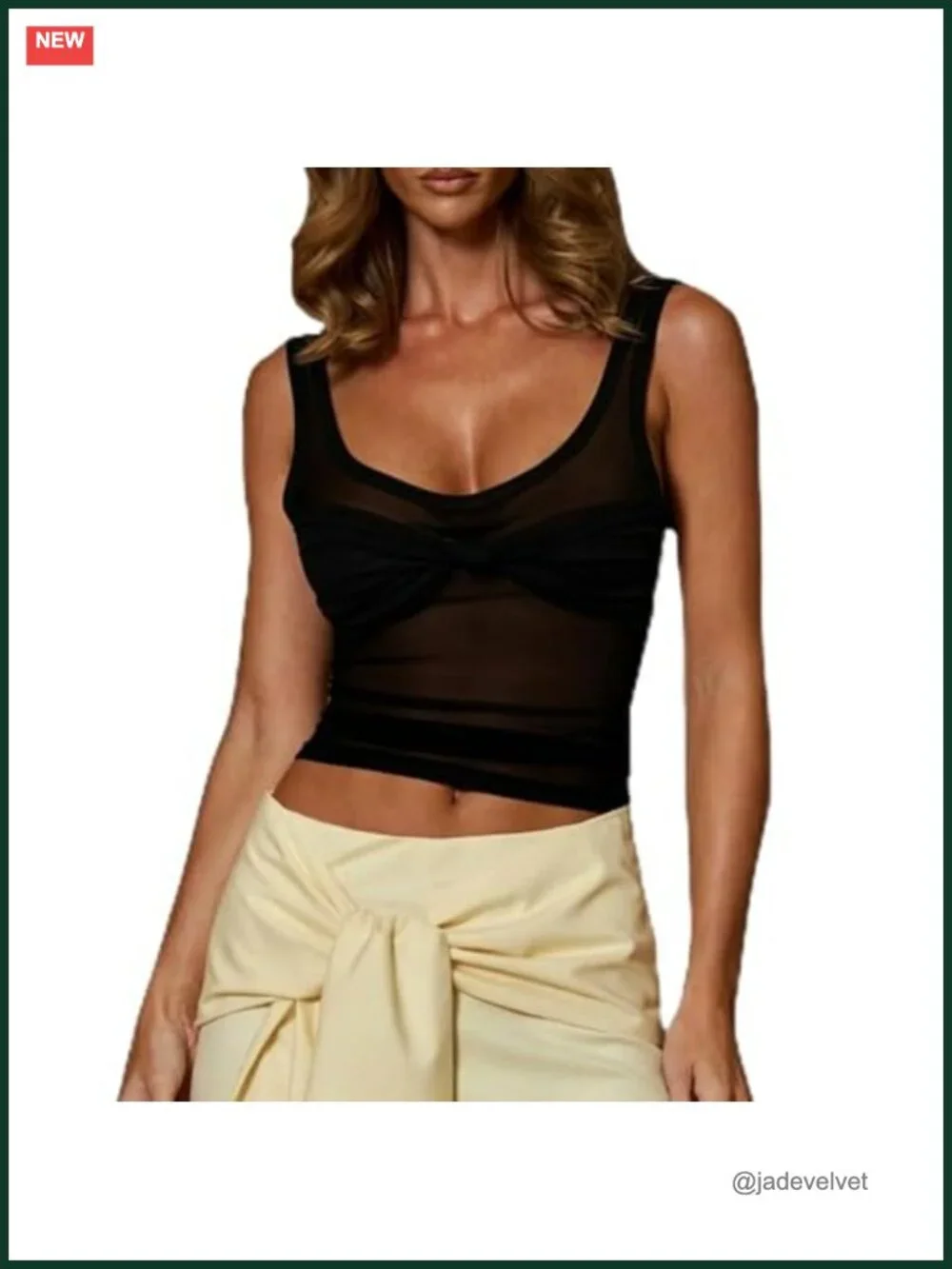 Sheer Mesh Twist Knot Crop Tank Top Sleeveless Y2K Clubwear